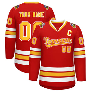 Custom Red Gold Red-White Classic Style Hockey Jersey