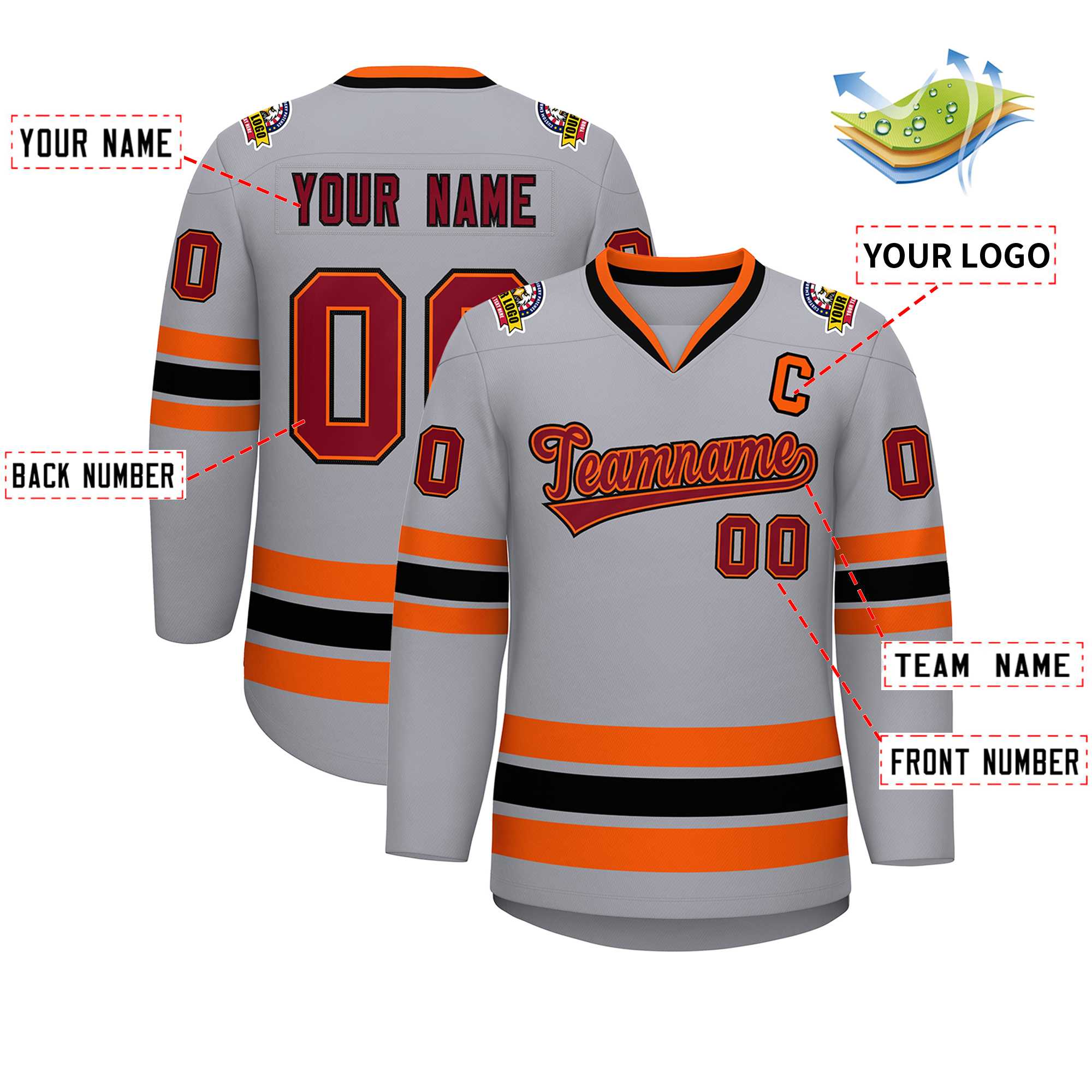 Custom Gray Crimson Orange-Black Classic Style Hockey Jersey