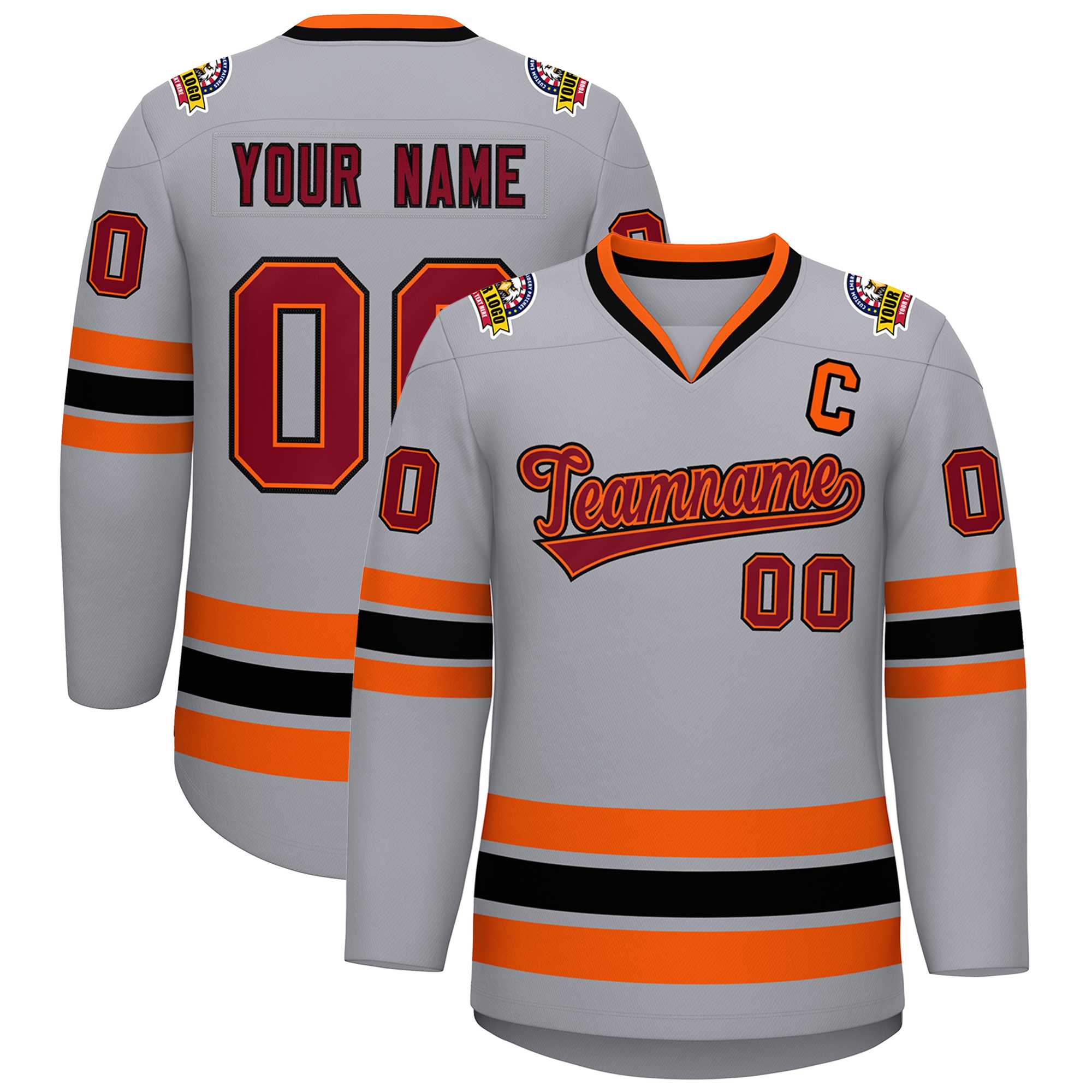 Custom Gray Crimson Orange-Black Classic Style Hockey Jersey