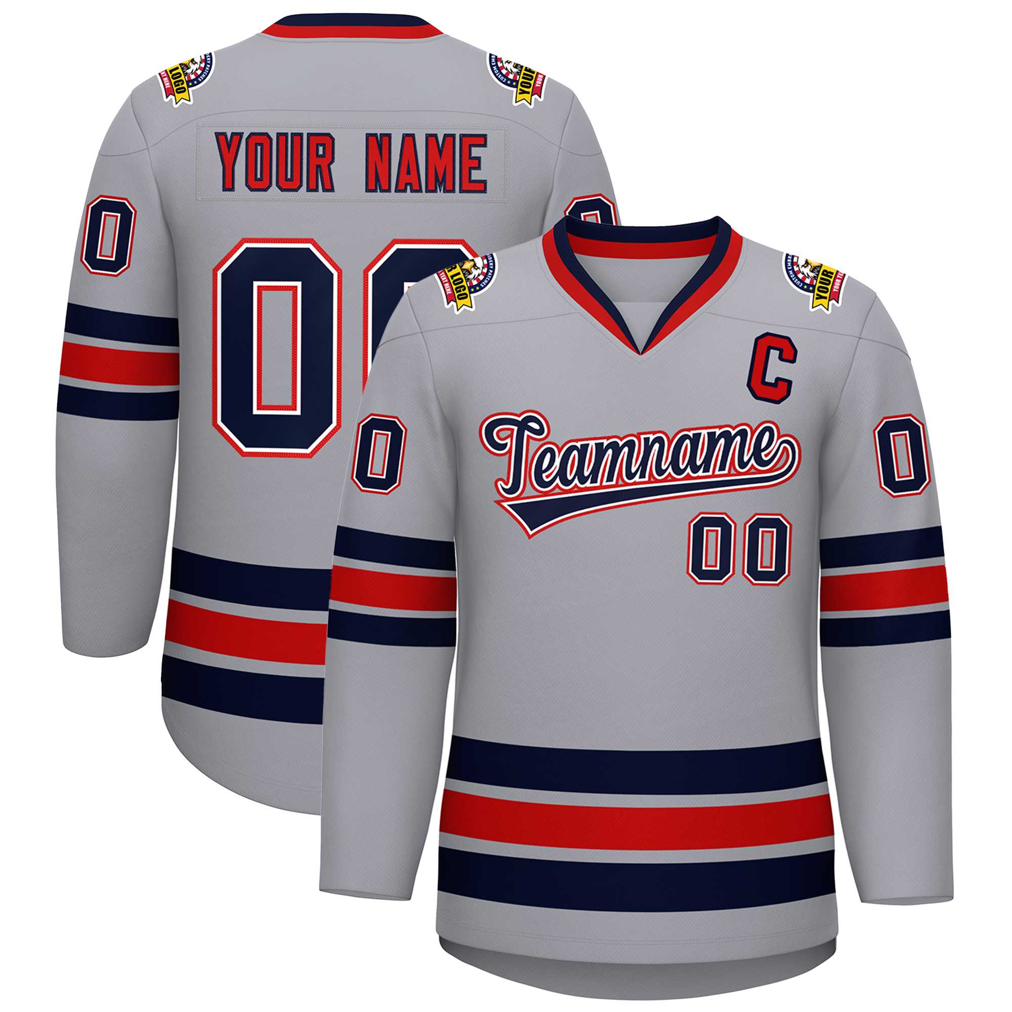 Maillot de hockey de style classique personnalisé gris marine blanc-rouge