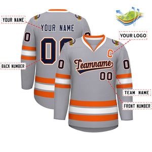 Maillot de hockey de style classique personnalisé gris marine orange-blanc