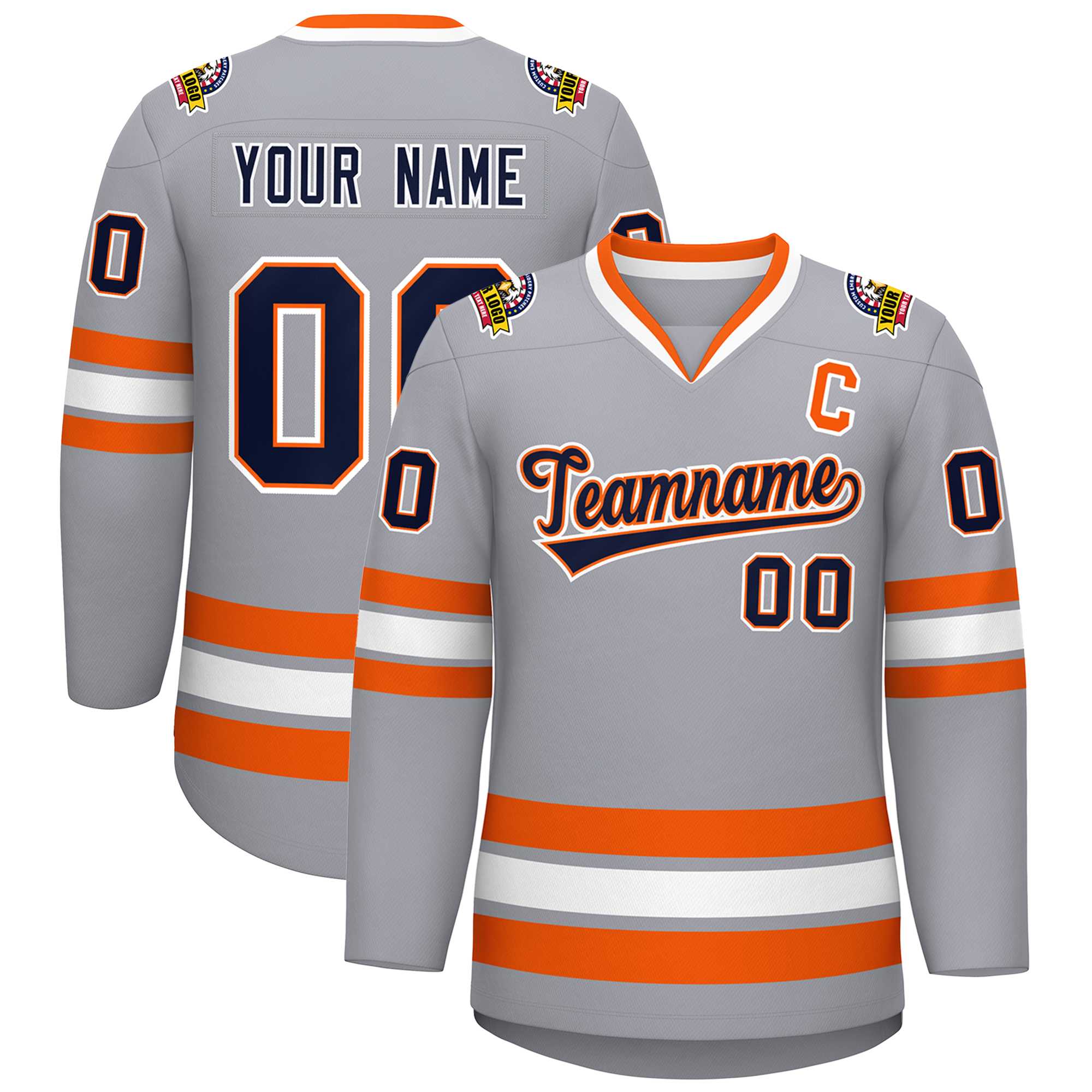 Custom Gray Navy Orange-White Classic Style Hockey Jersey