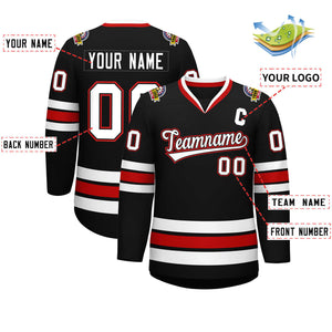 Custom Black White Black-Red Classic Style Hockey Jersey