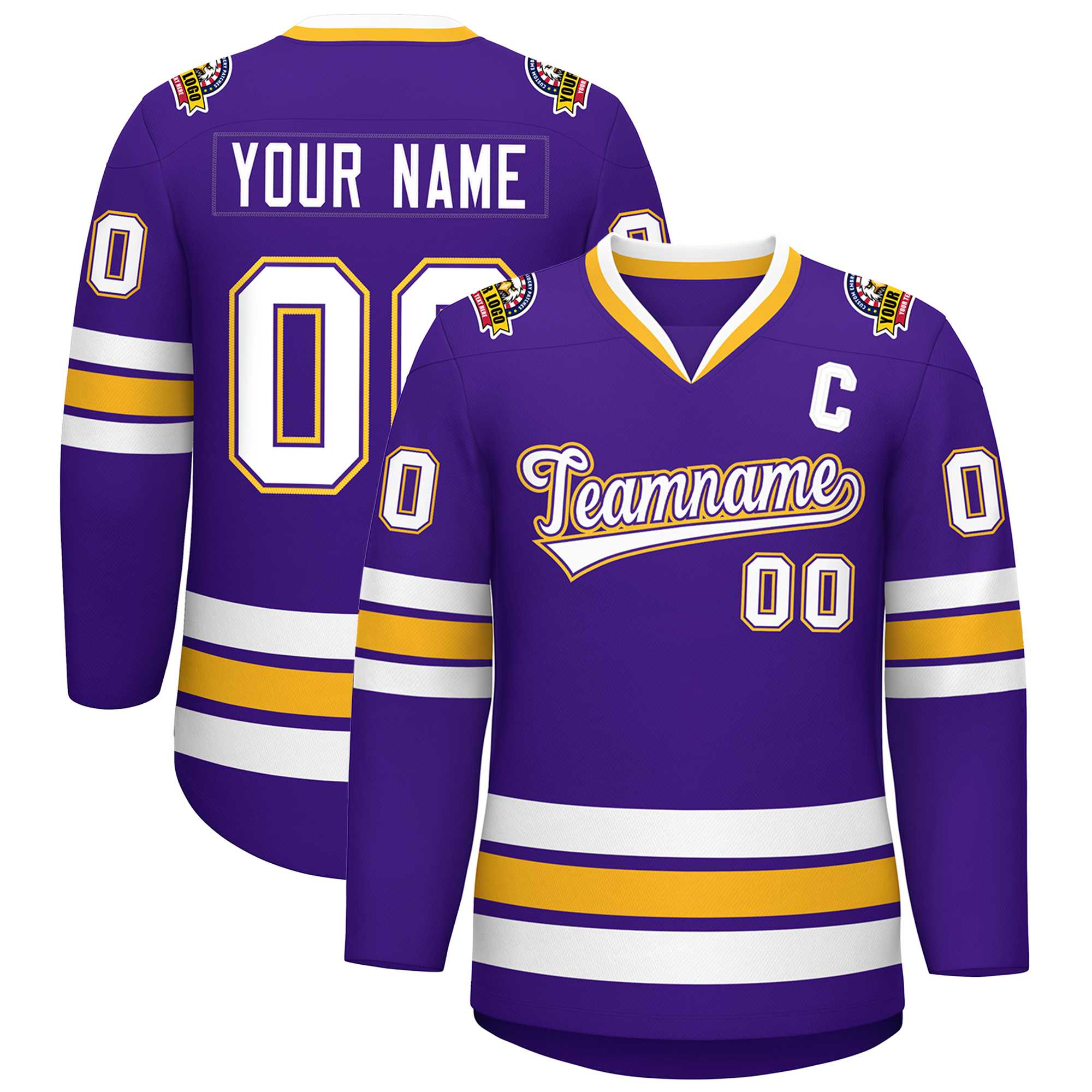 Maillot de hockey de style classique personnalisé violet blanc violet-or