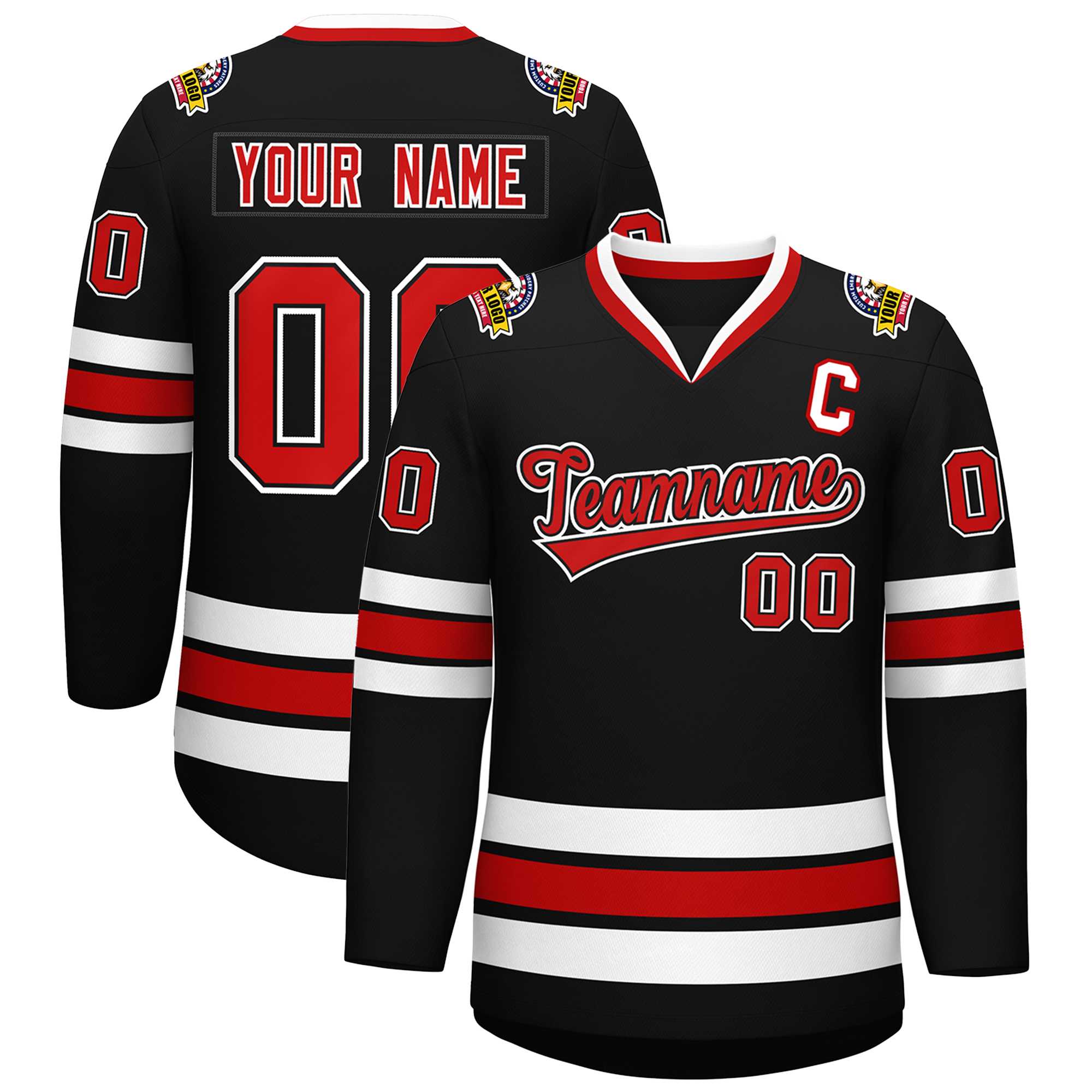 Custom Black Red Black-White Classic Style Hockey Jersey