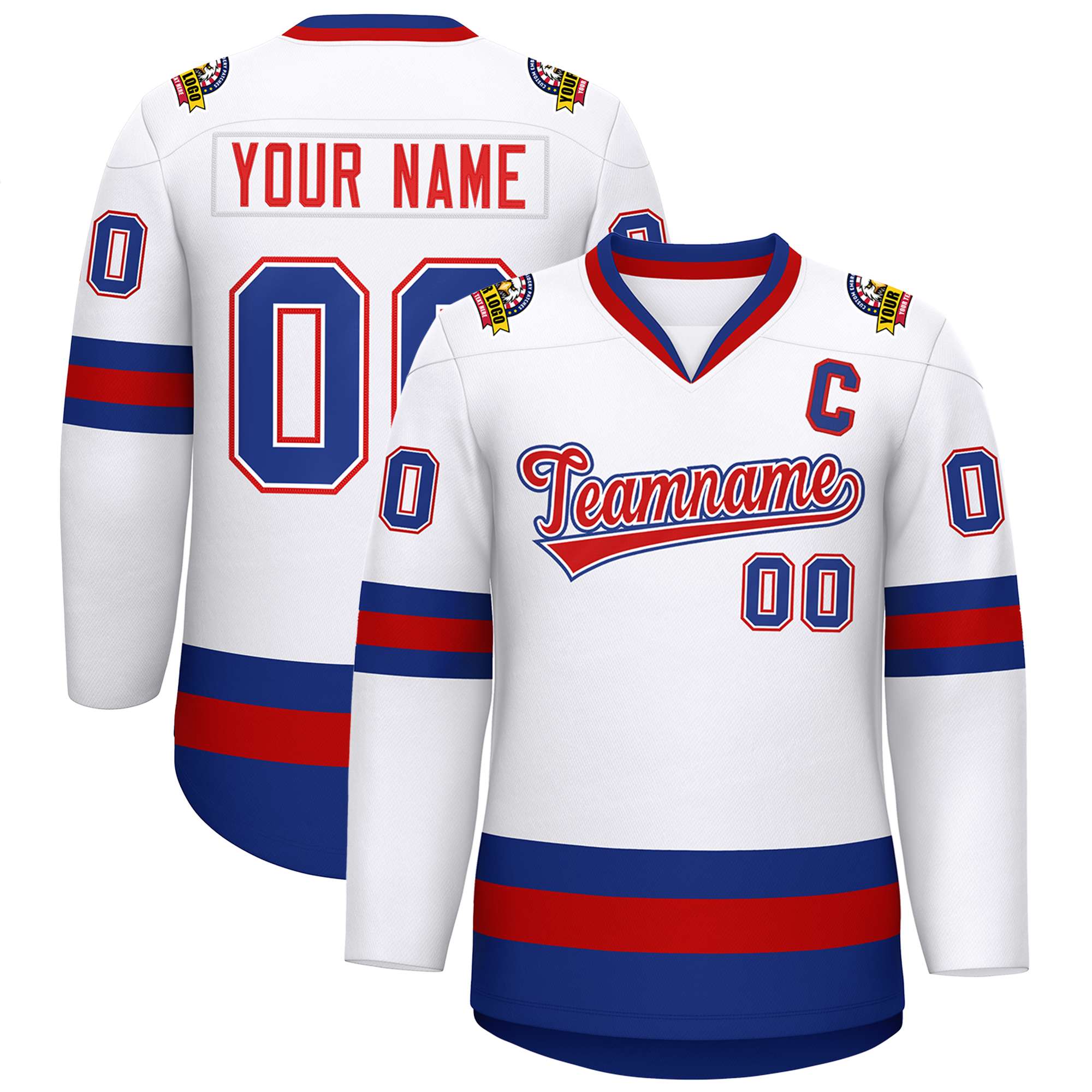 Custom White Red White-Royal Classic Style Hockey Jersey