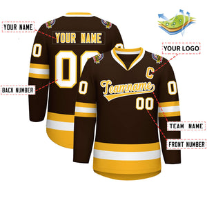 Custom Brown Gold-White Classic Style Hockey Jersey