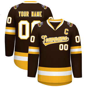 Custom Brown Gold-White Classic Style Hockey Jersey