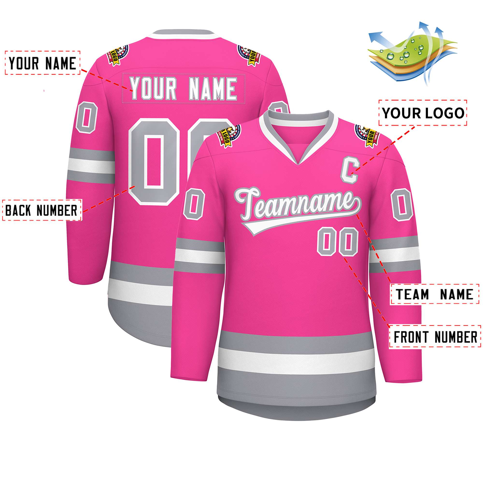 Custom Pink White-Gray Classic Style Hockey Jersey