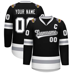 Custom Black White Black-Gray Classic Style Hockey Jersey