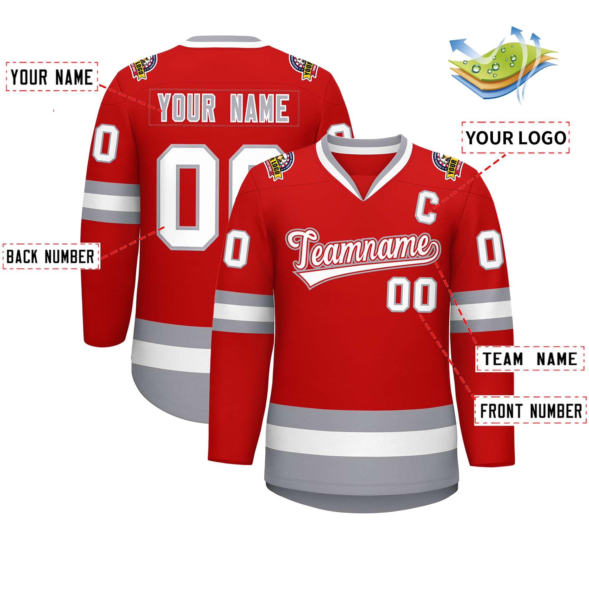 Custom Red White-Gray Classic Style Hockey Jersey