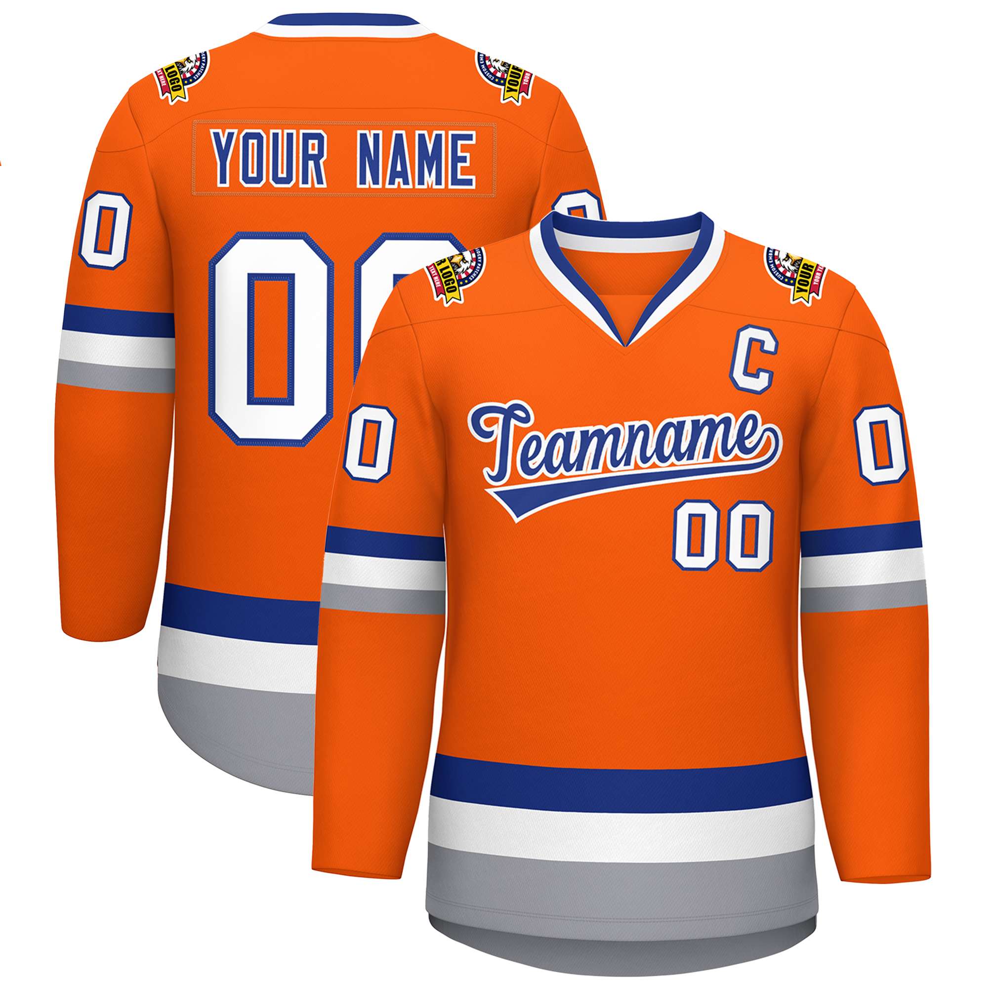 Custom Orange Royal-White Classic Style Hockey Jersey