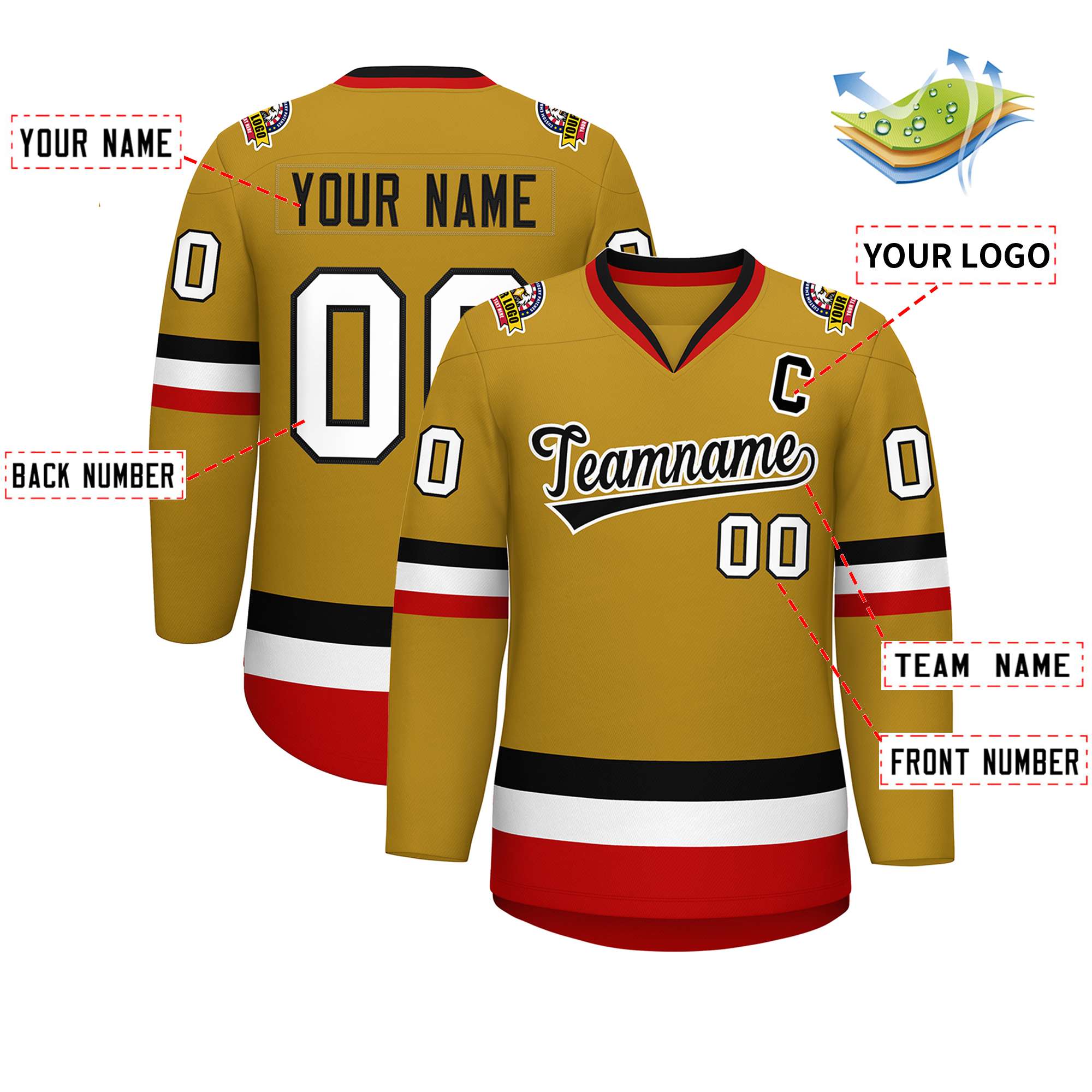 Custom Old Gold Black-White Classic Style Hockey Jersey