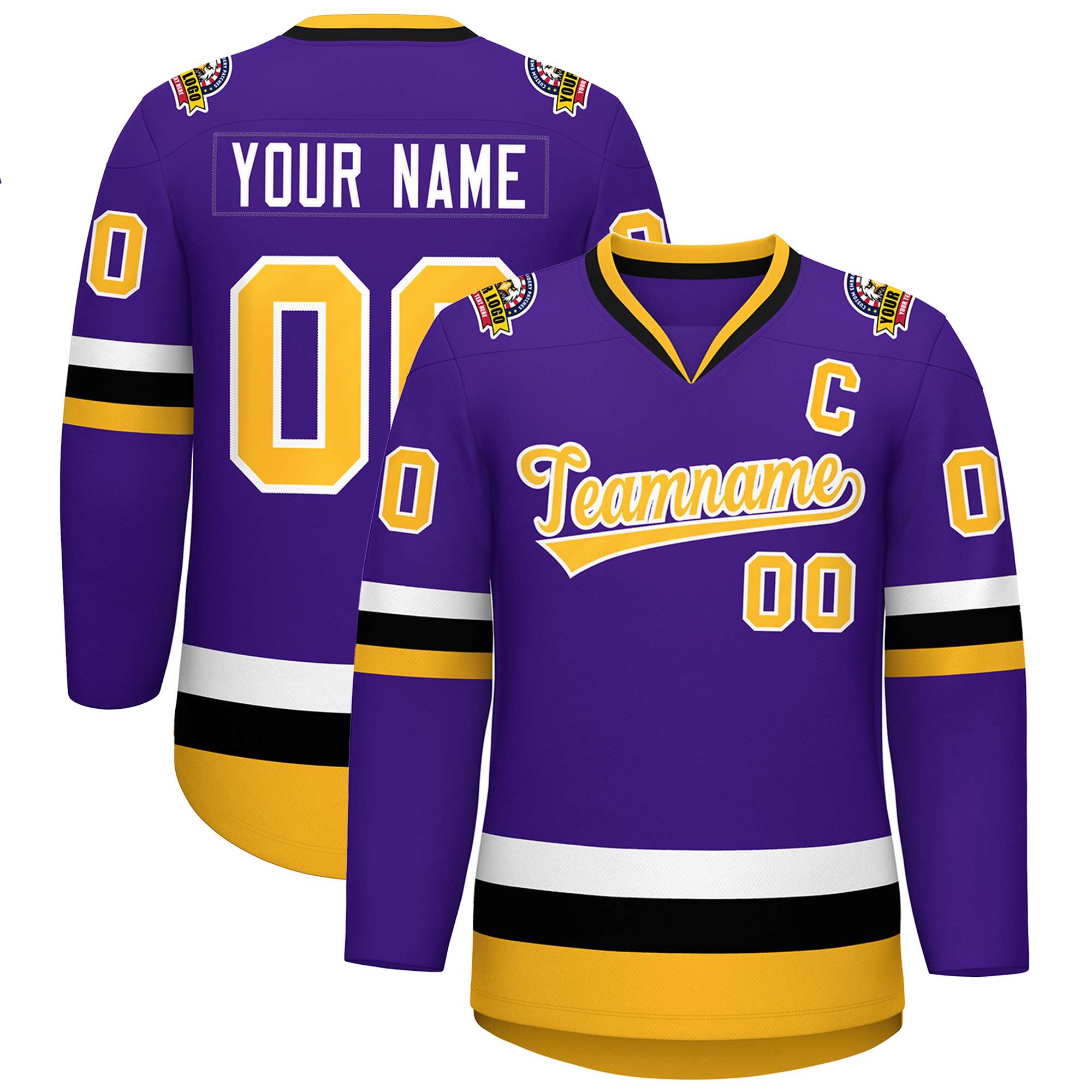 Custom Purple Gold-White Classic Style Hockey Jersey