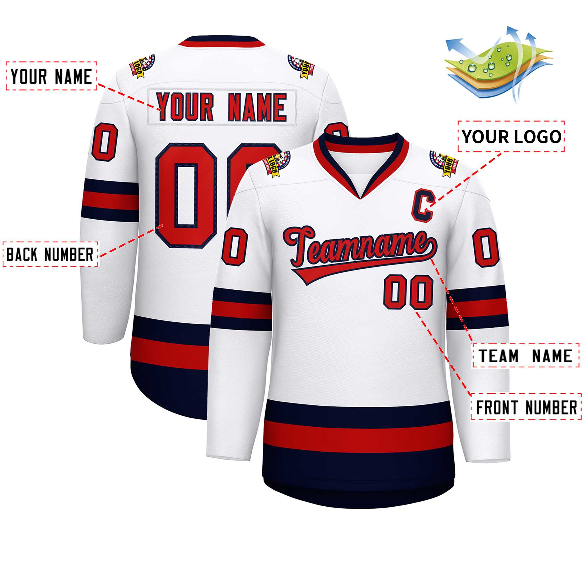 Custom White Red-Navy Classic Style Hockey Jersey