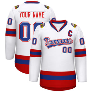 Custom White Royal White-Red Classic Style Hockey Jersey