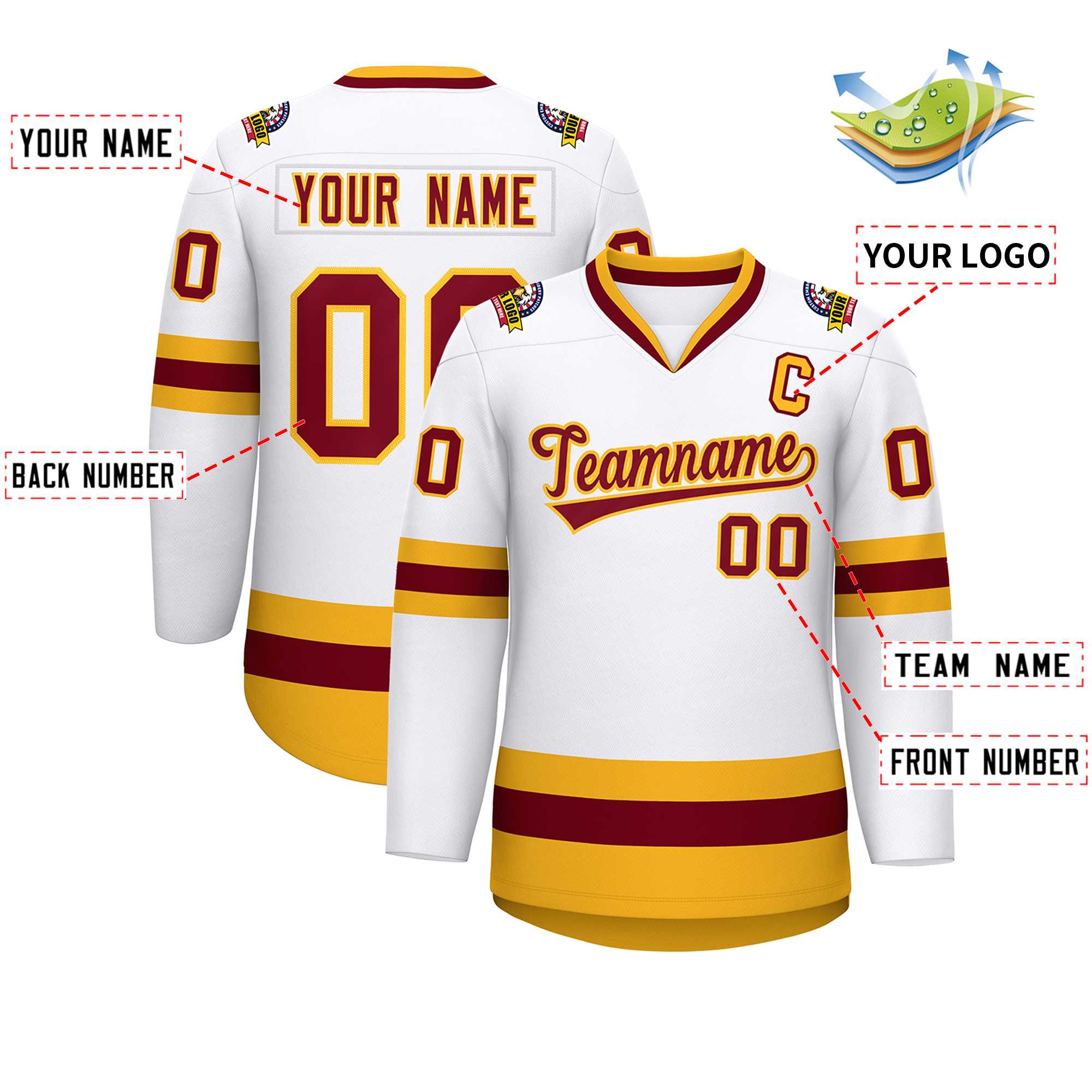 Custom White Crimson-Gold Classic Style Hockey Jersey