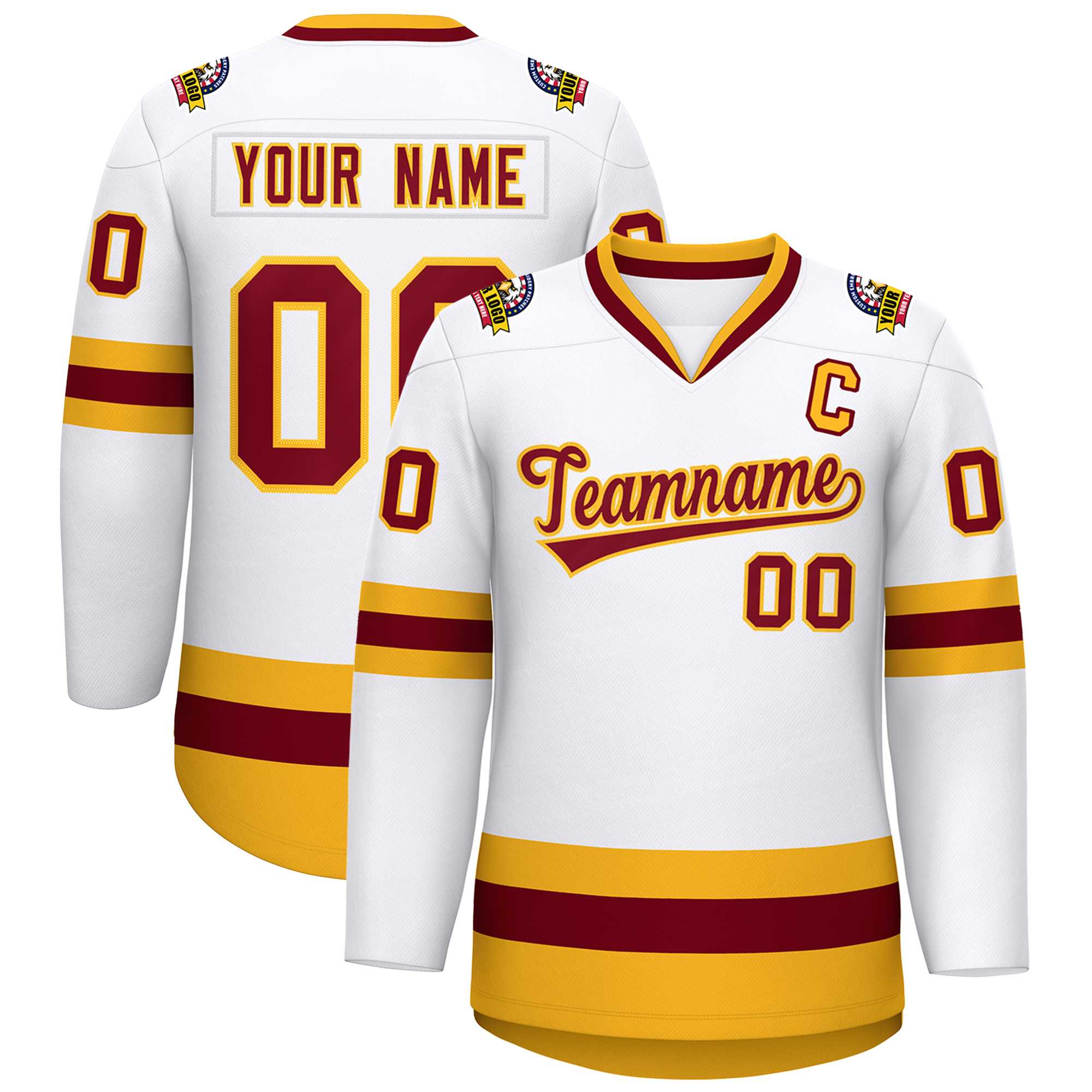 Custom White Crimson-Gold Classic Style Hockey Jersey