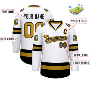 Custom White Old Gold-Black Classic Style Hockey Jersey