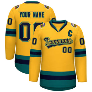 Maillot de hockey personnalisé de style classique Gold Navy Gold-Aqua