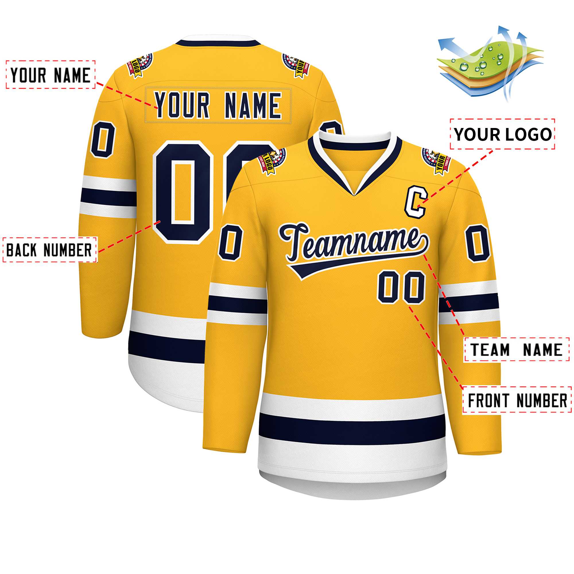 Custom Gold Navy-White Classic Style Hockey Jersey