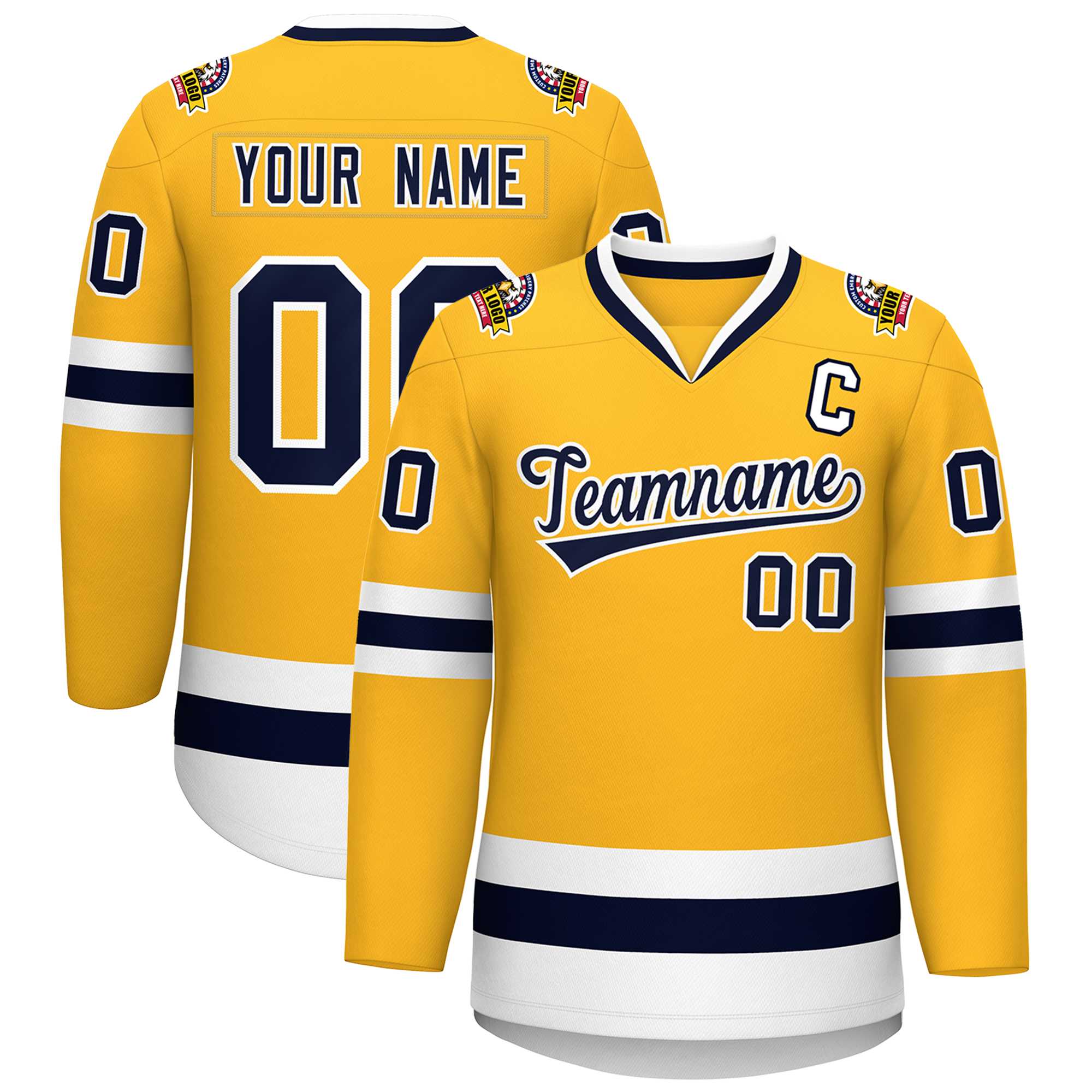 Custom Gold Navy-White Classic Style Hockey Jersey