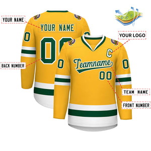 Custom Gold Green-White Classic Style Hockey Jersey