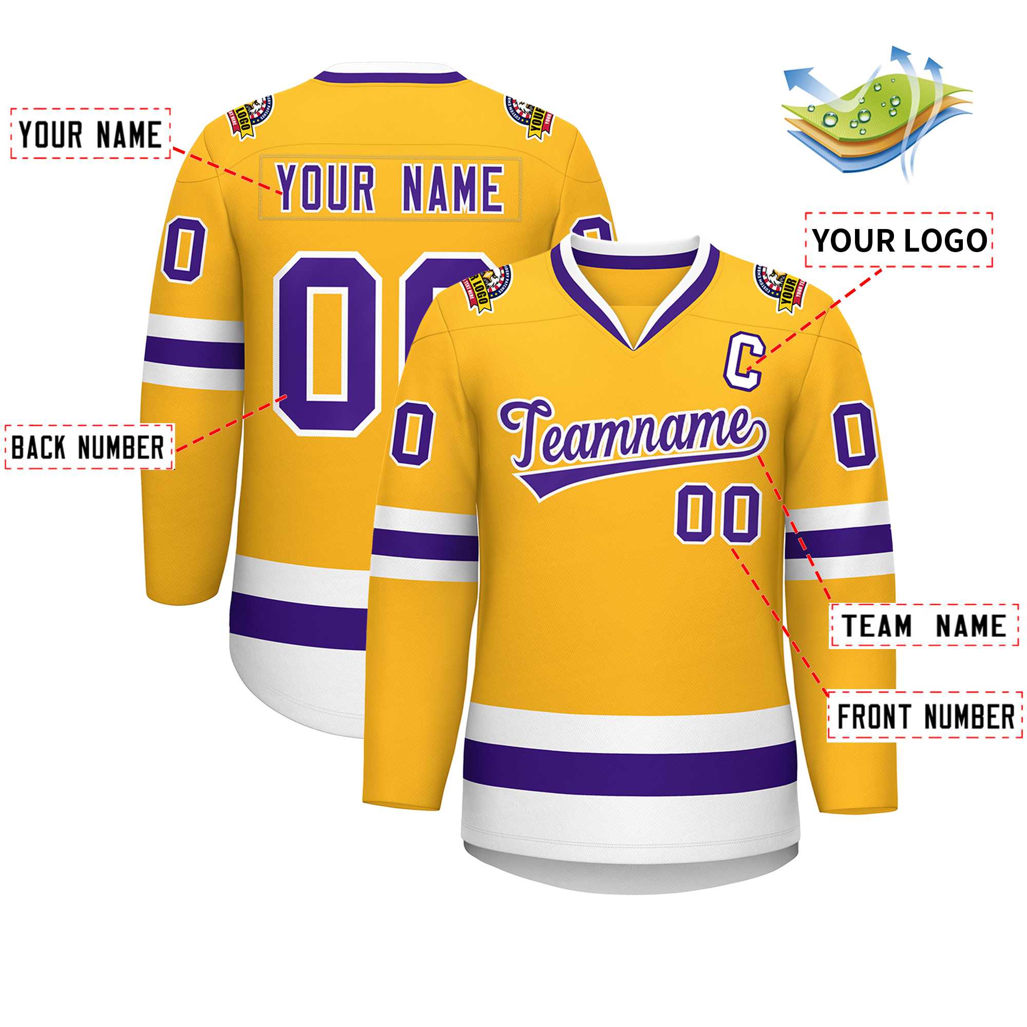 Custom Gold Purple-White Classic Style Hockey Jersey