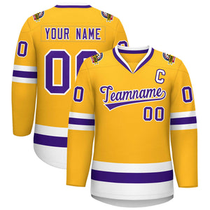 Maillot de hockey de style classique personnalisé or violet-blanc