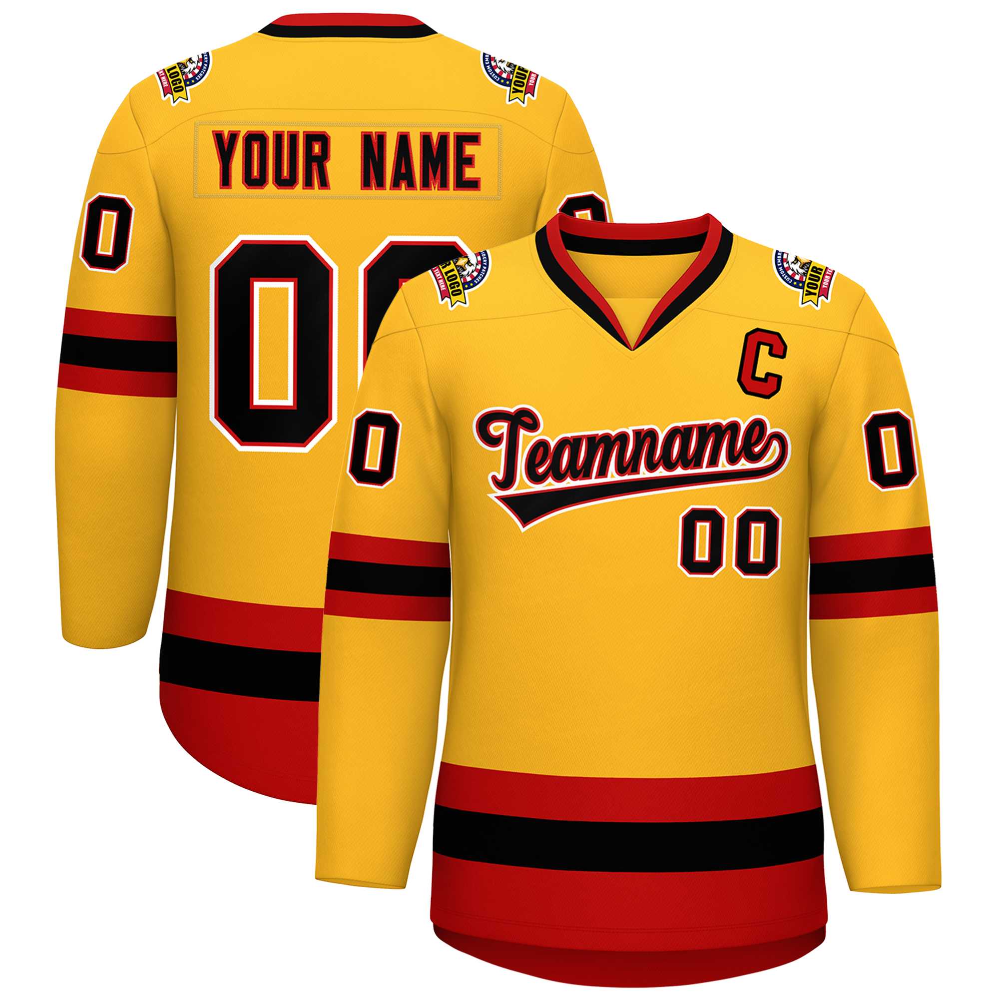 Custom Gold Black Red-White Classic Style Hockey Jersey