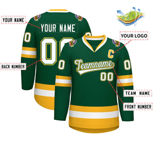 Custom Green White Green-Gold Classic Style Hockey Jersey