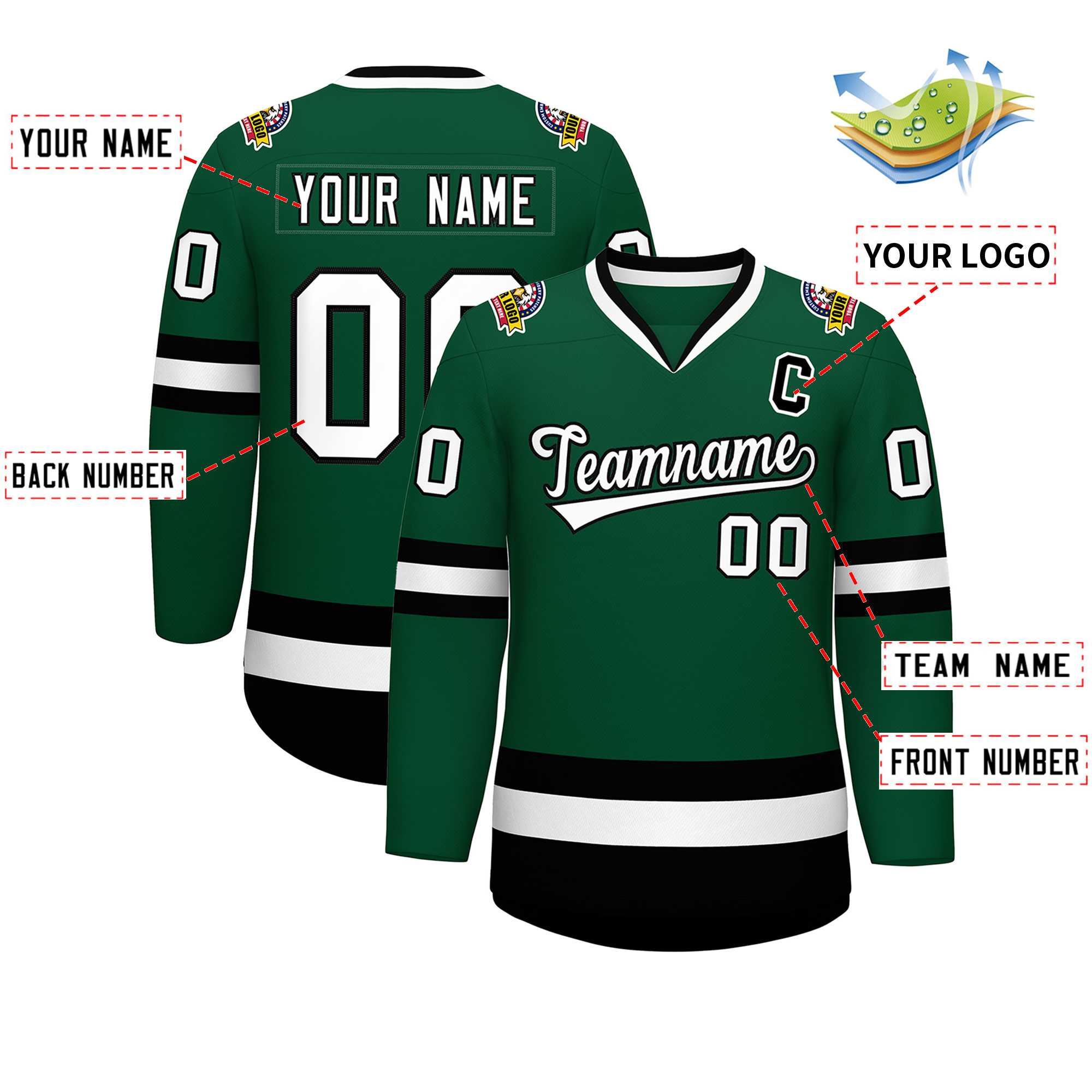 Custom Green White-Black Classic Style Hockey Jersey