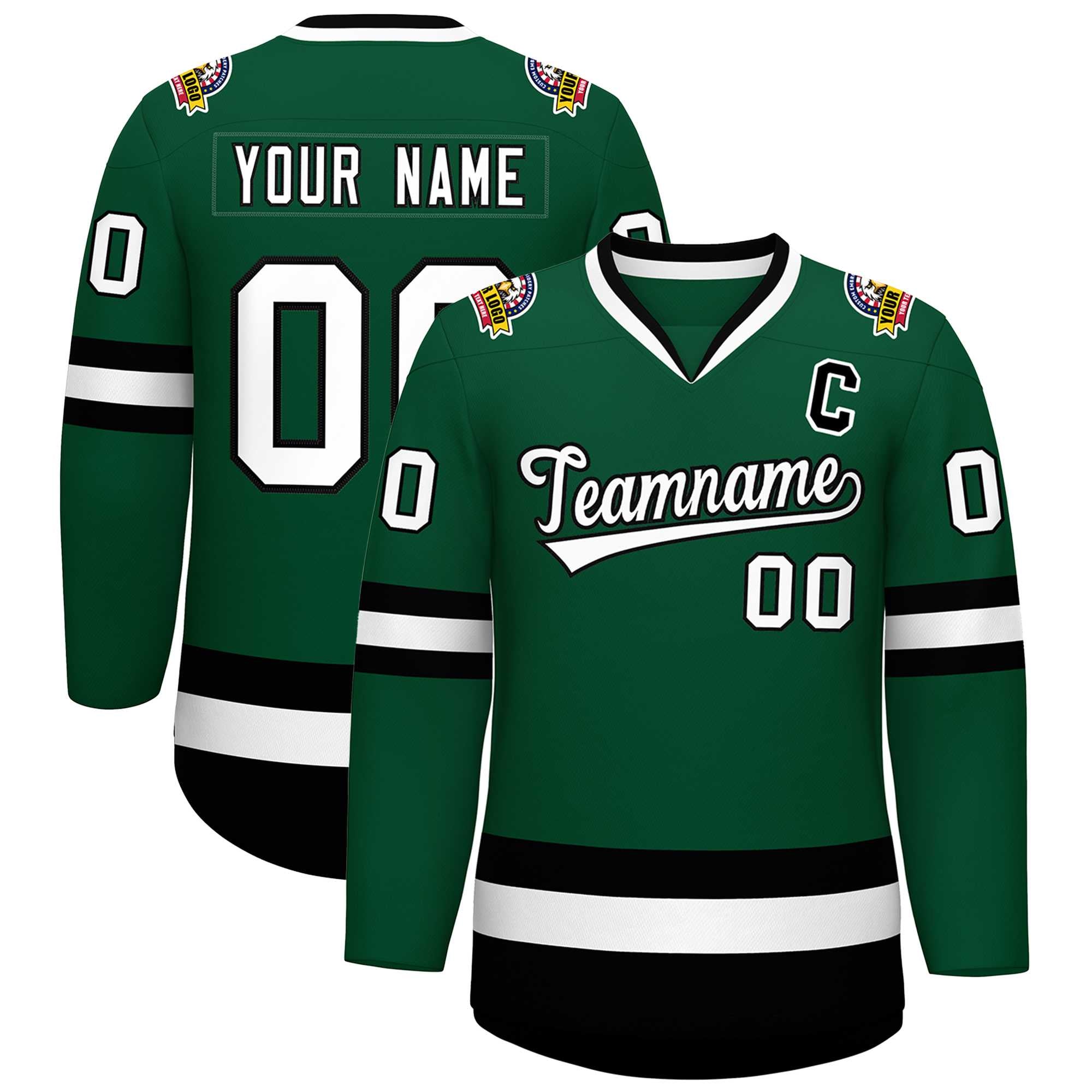 Custom Green White-Black Classic Style Hockey Jersey