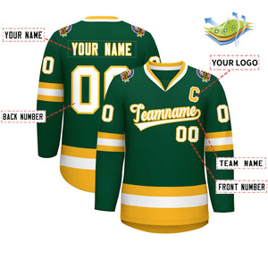 Custom Green White-Gold Classic Style Hockey Jersey