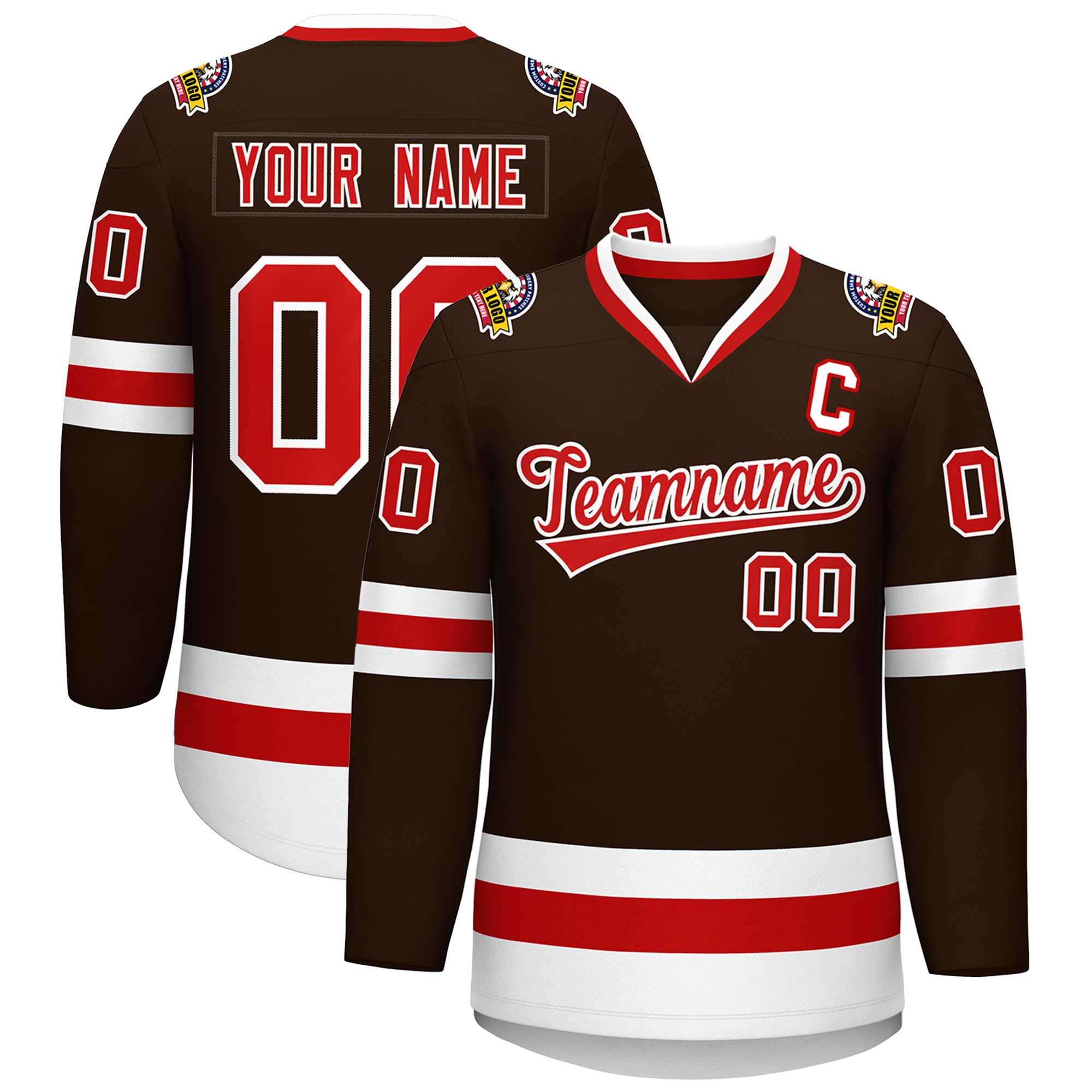 Custom Brown Red-White Classic Style Hockey Jersey