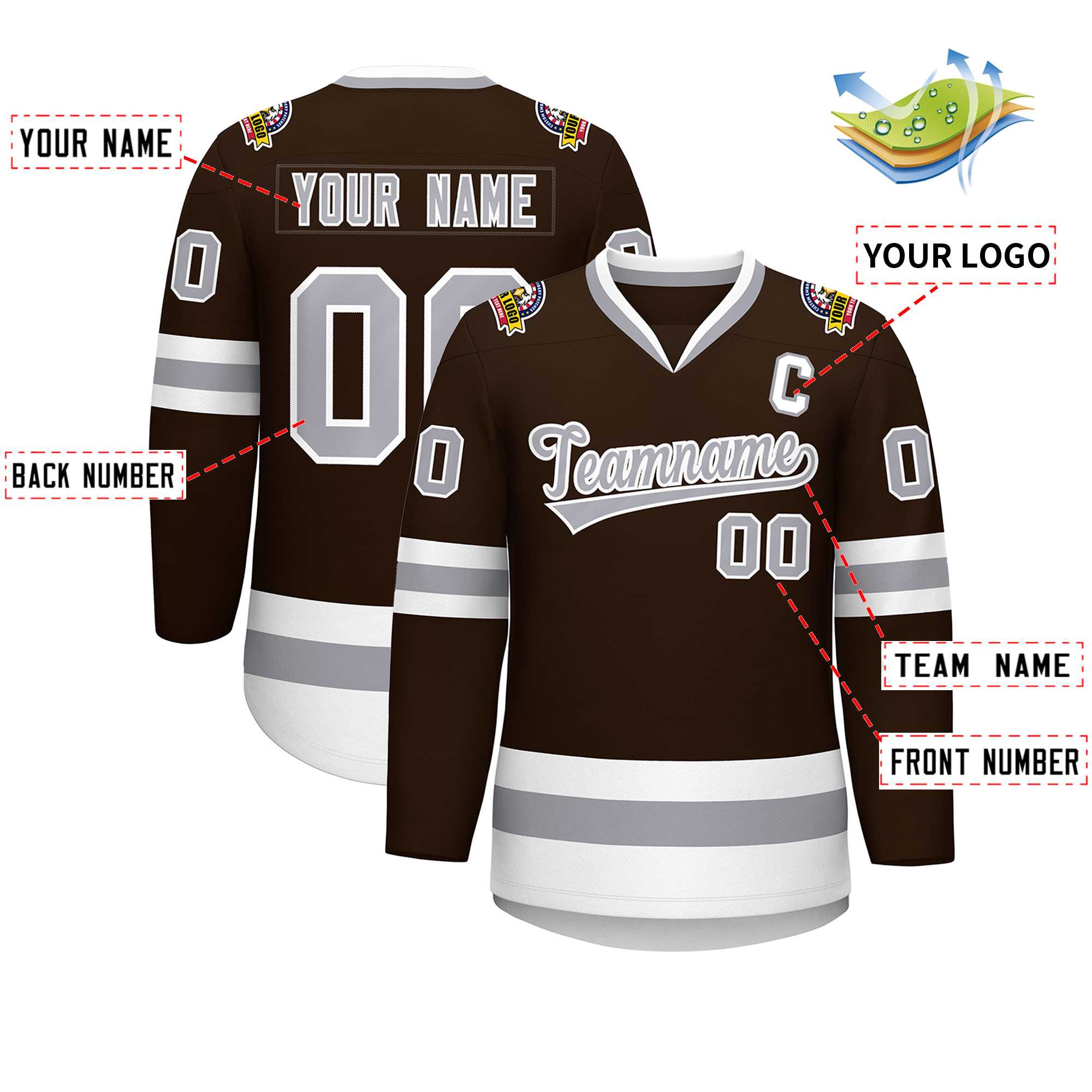 Maillot de hockey de style classique marron gris-blanc personnalisé