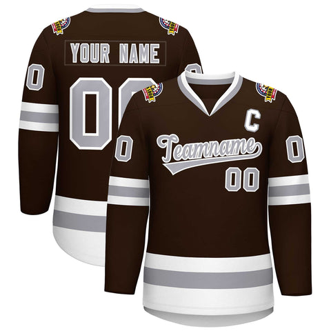 Custom Brown Gray-White Classic Style Hockey Jersey
