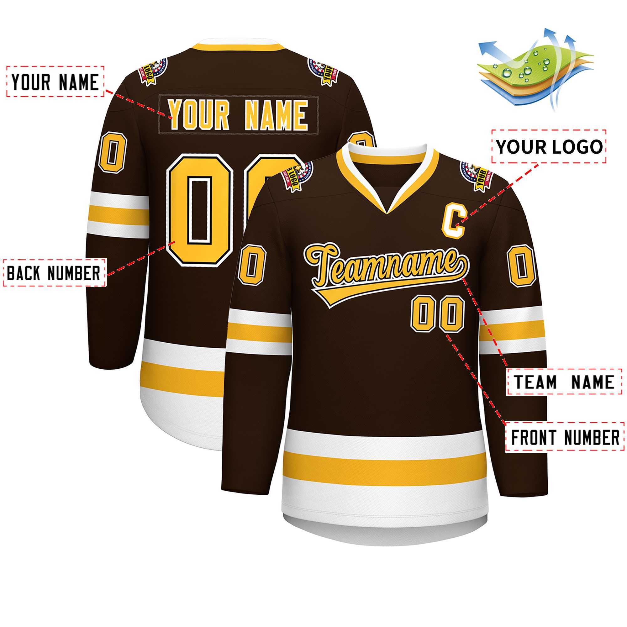 Custom Brown Gold Black-White Classic Style Hockey Jersey