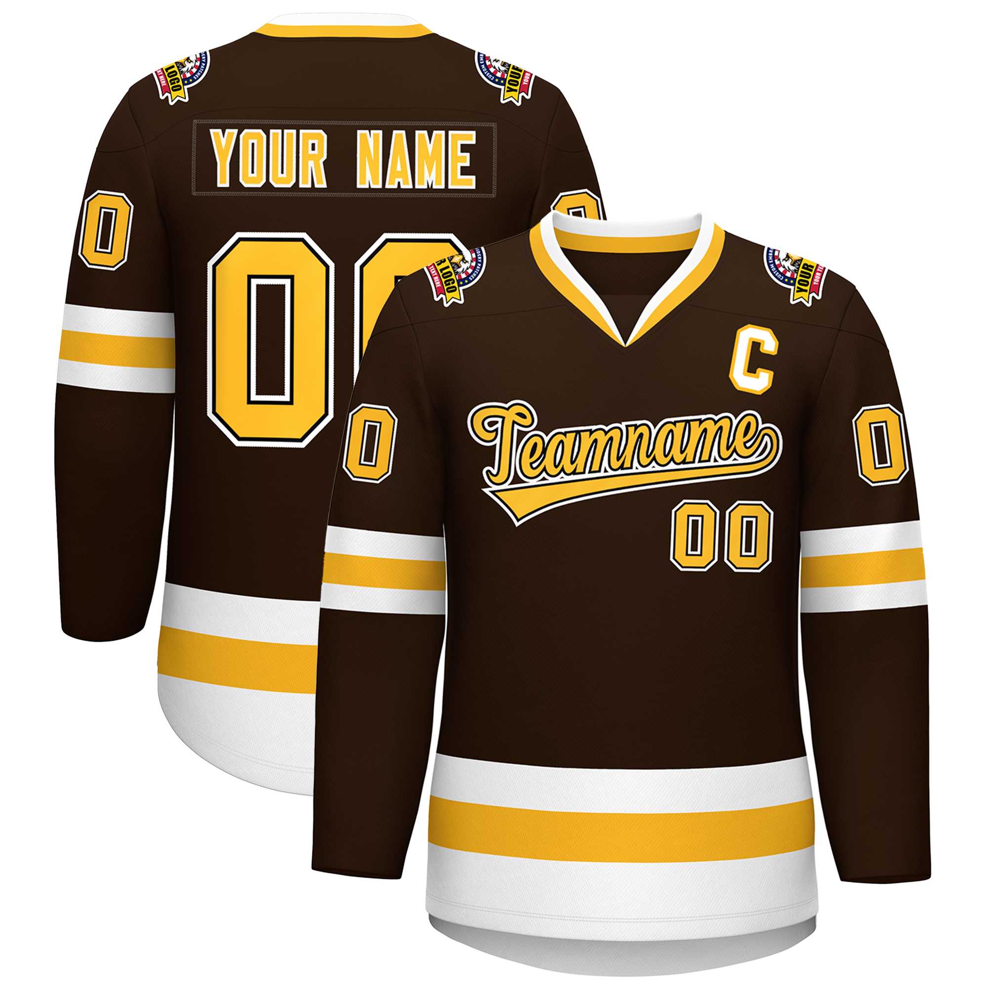 Custom Brown Gold Black-White Classic Style Hockey Jersey