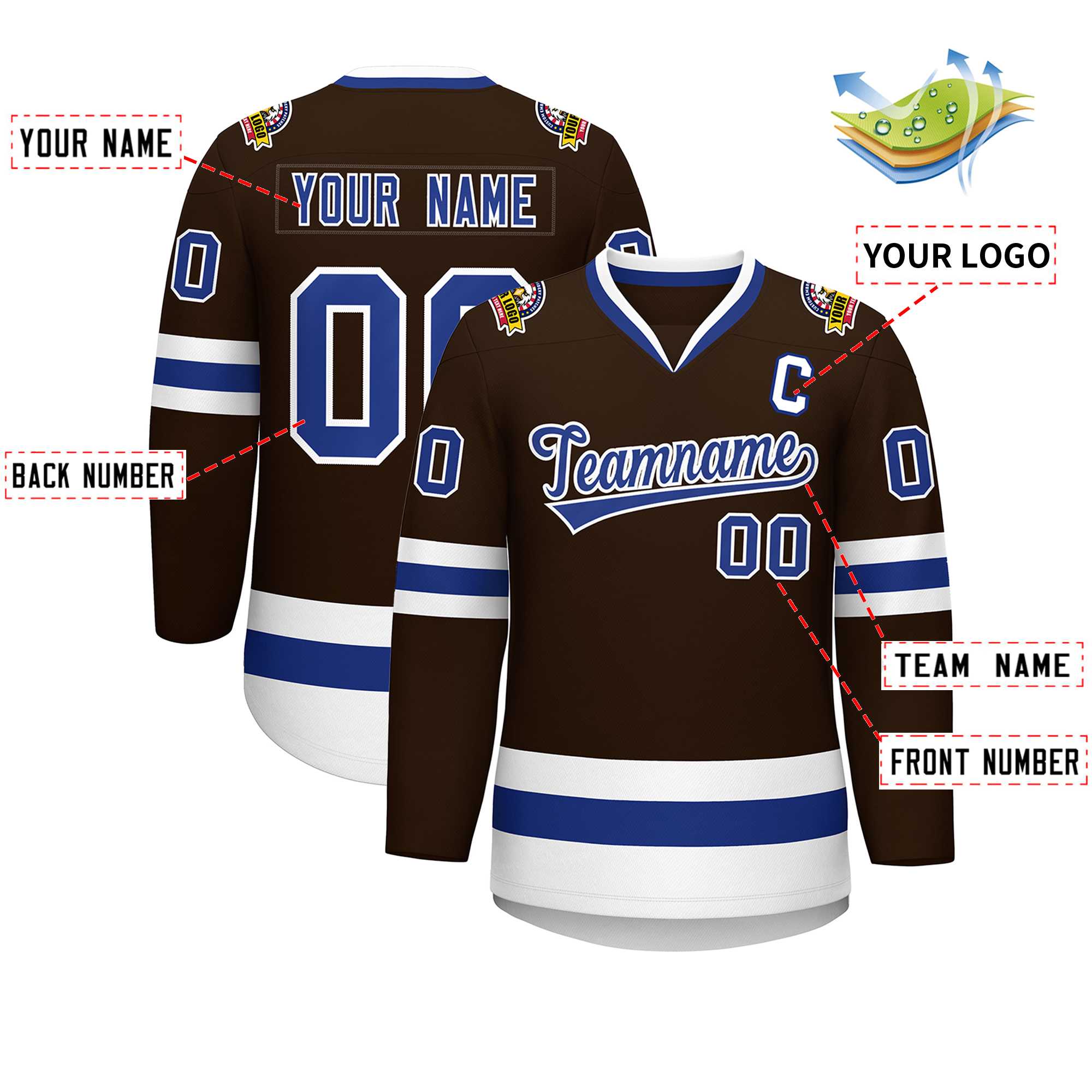 Maillot de hockey de style classique marron Royal-blanc personnalisé