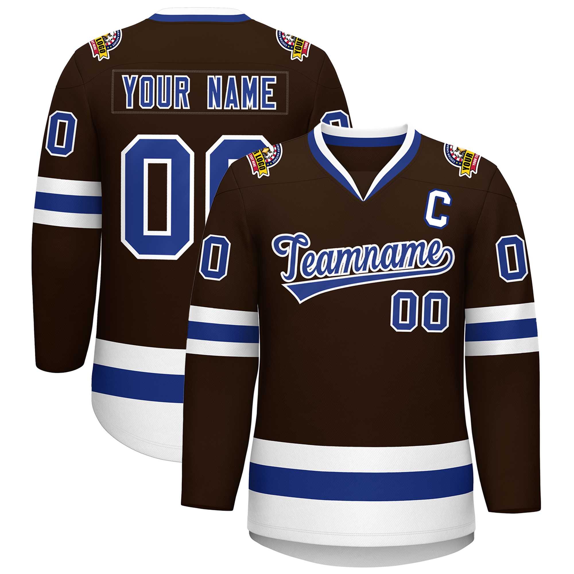 Maillot de hockey de style classique marron Royal-blanc personnalisé