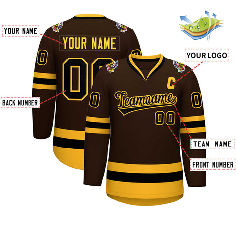 Custom Brown Black-Gold Classic Style Hockey Jersey