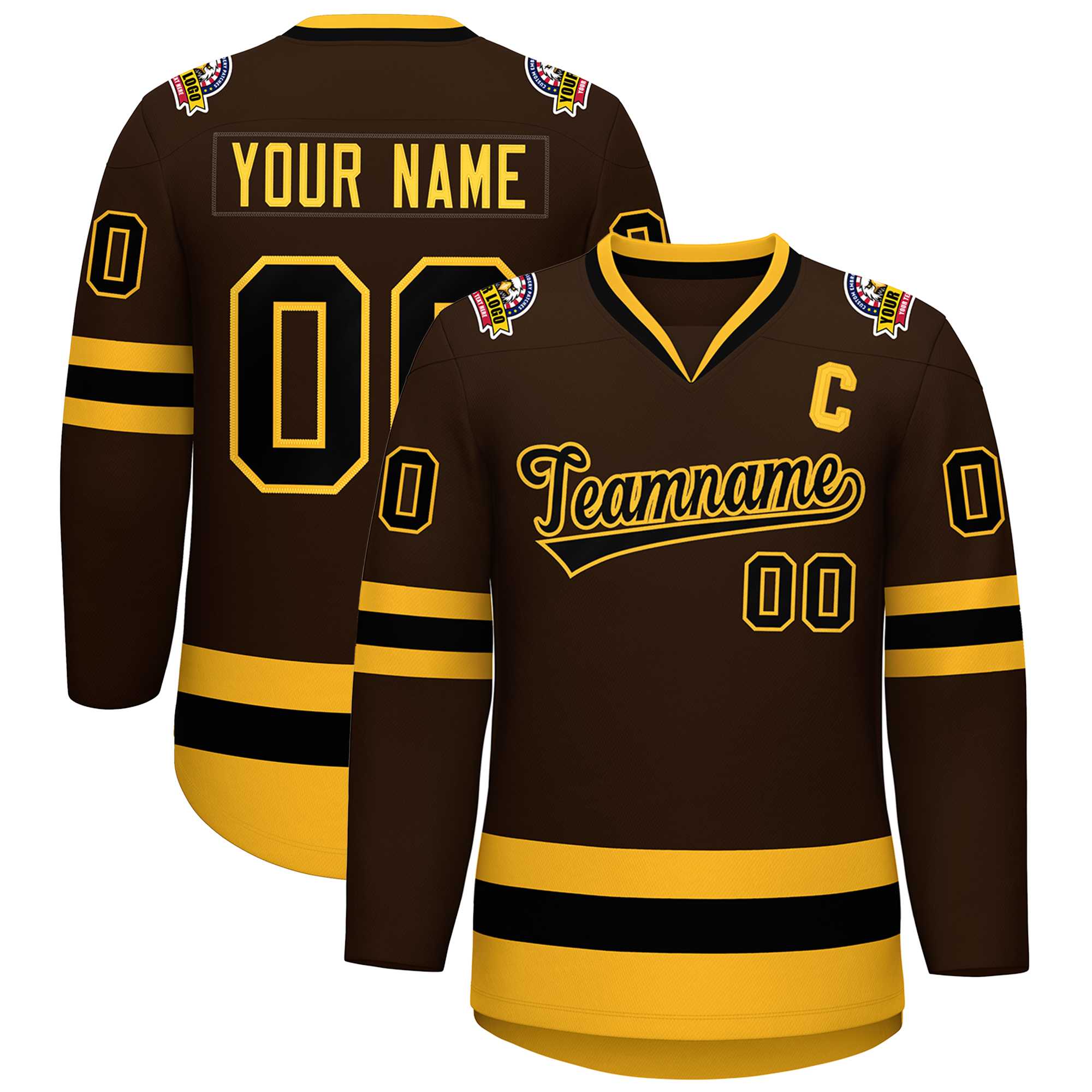 Custom Brown Black-Gold Classic Style Hockey Jersey