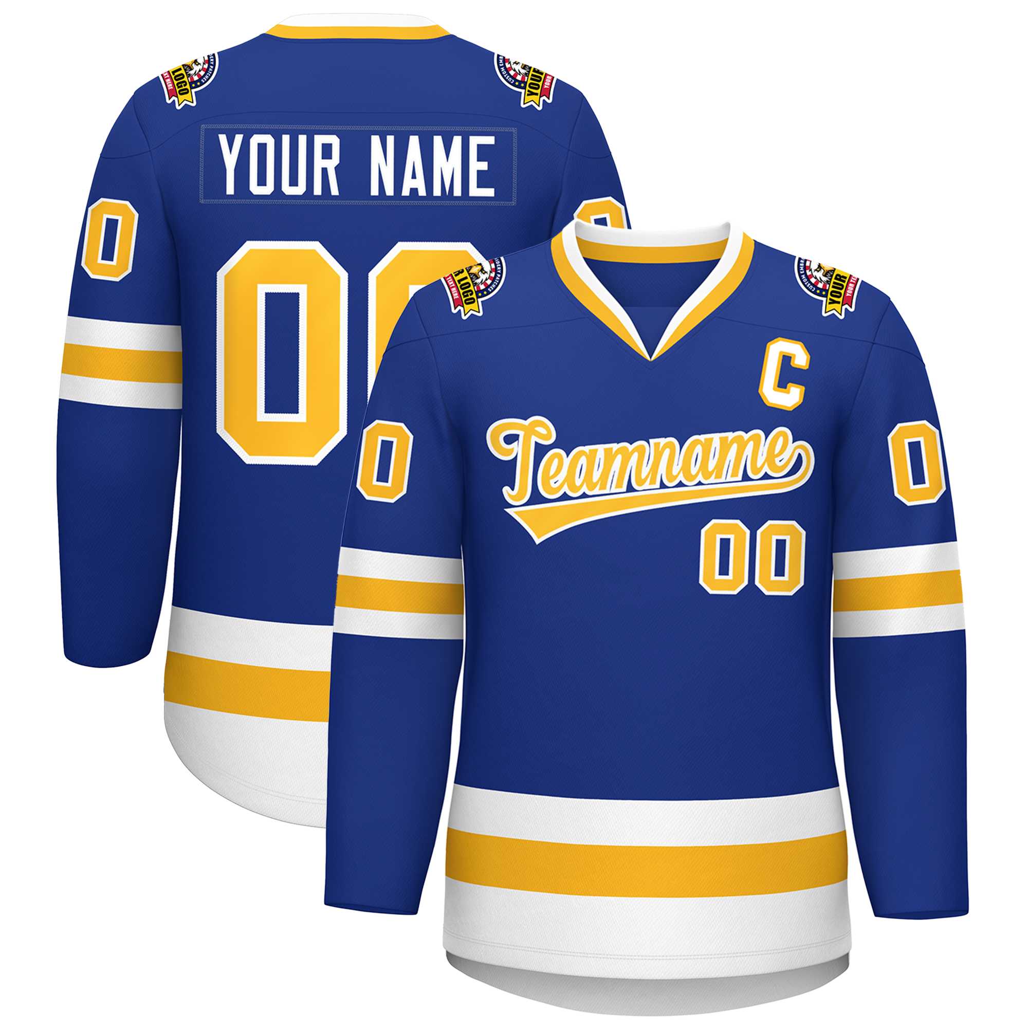 Custom Royal Gold-White Classic Style Hockey Jersey