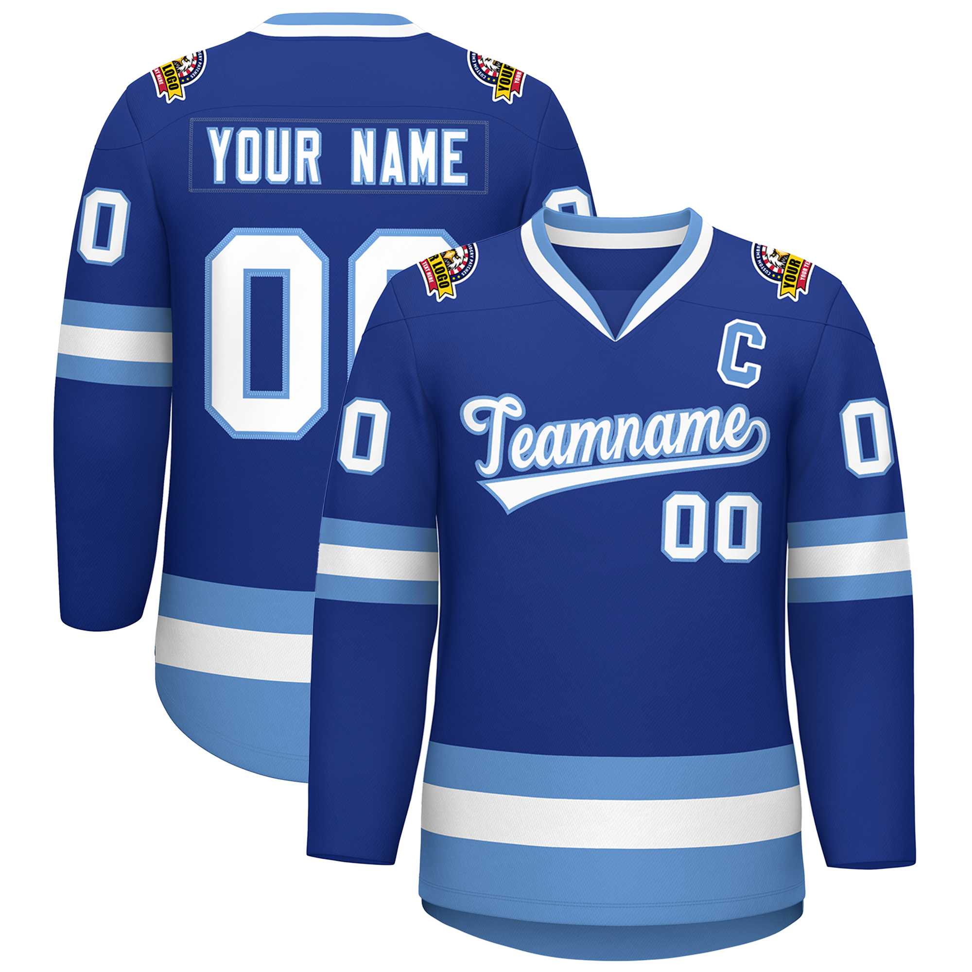 Custom Royal White-Light Blue Classic Style Hockey Jersey