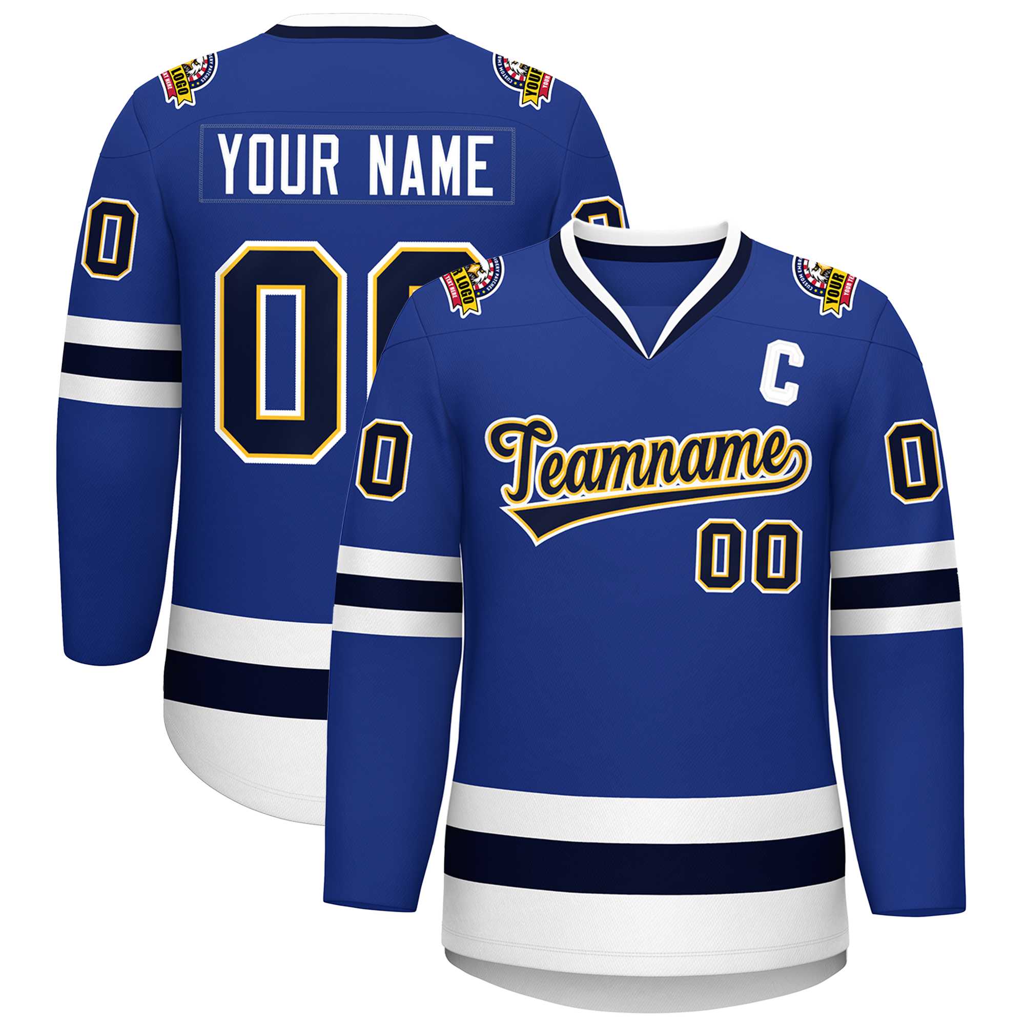 Custom Royal Navy Gold-White Classic Style Hockey Jersey