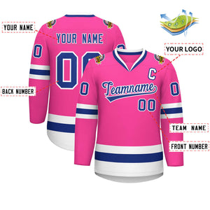 Custom Pink Royal-White Classic Style Hockey Jersey