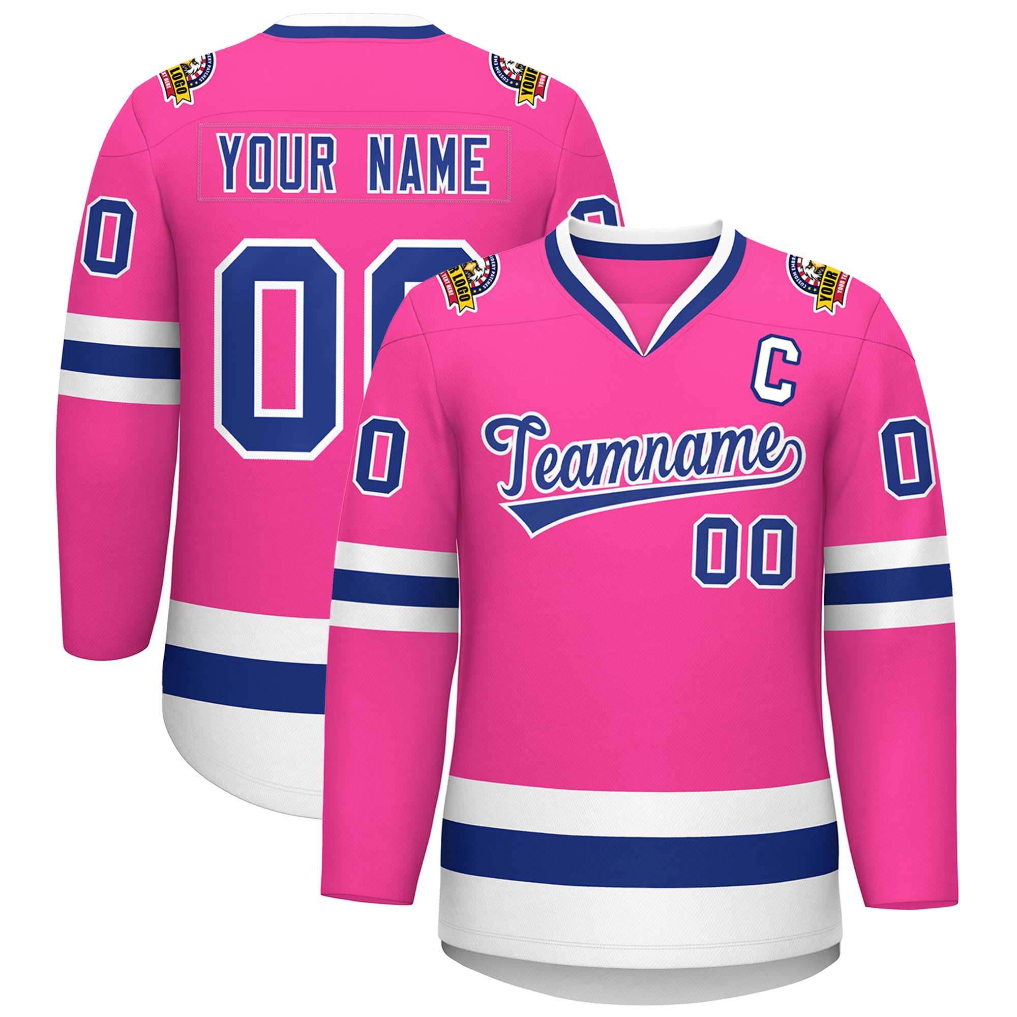 Custom Pink Royal-White Classic Style Hockey Jersey