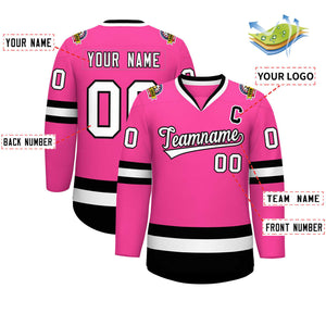 Custom Pink White-Black Classic Style Hockey Jersey