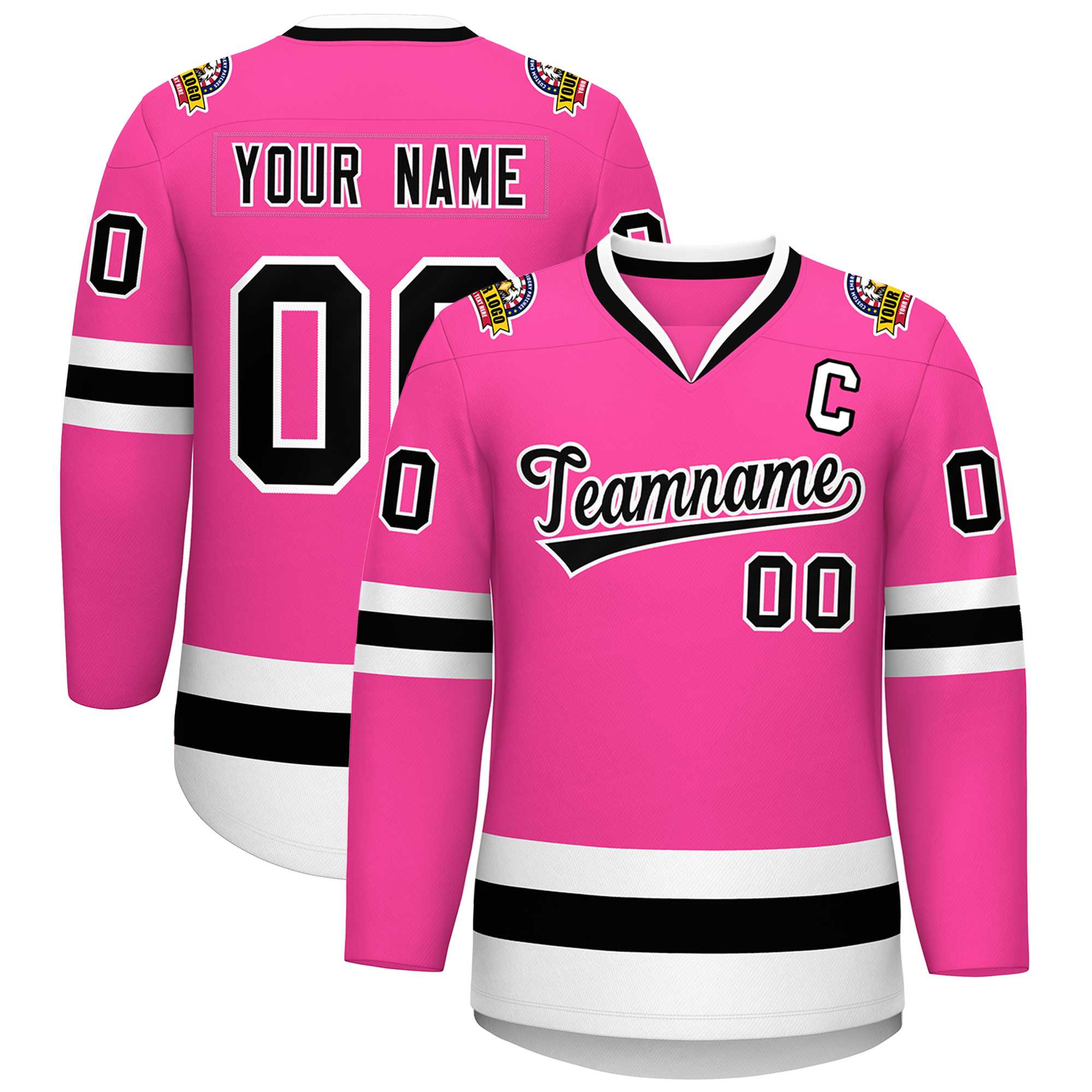 Maillot de hockey de style classique rose noir-blanc personnalisé